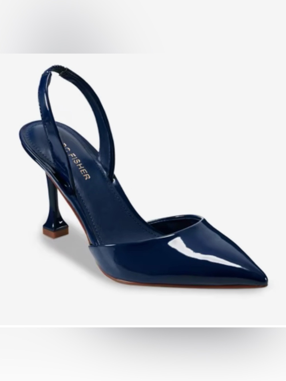 Marc Fisher Navy Patent Slingback Pointed Toe Heel